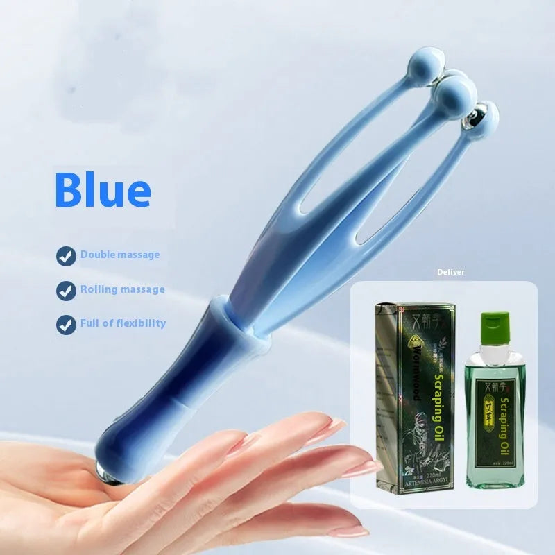 Blue and white finger massager with steel balls for hand joint rolling therapy