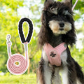 Polyester dog vest with attached hand-holding rope in blue, green, pink or yellow colours
