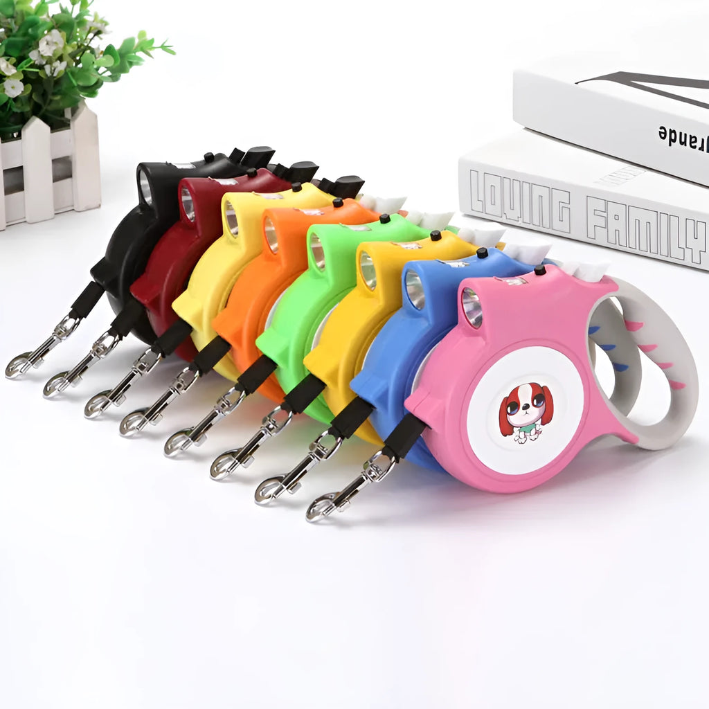 Retractable pet dog rope with light automatic traction belt, 5 metre lead in blue, black or pink