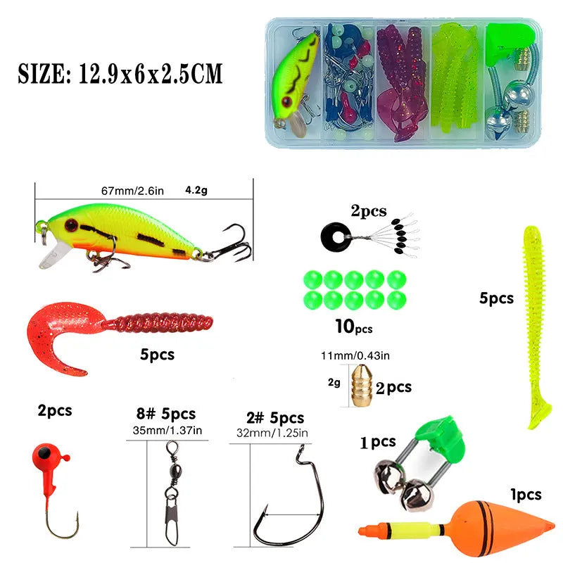 Children's fishing rod with pole and wheel in blue, green, red, or yellow colours