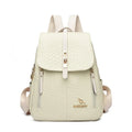 Women's large capacity waterproof PU backpack in black or white with medium hardness and no lining cloth