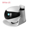 White smart home mobile surveillance robot camera with automatic docking station