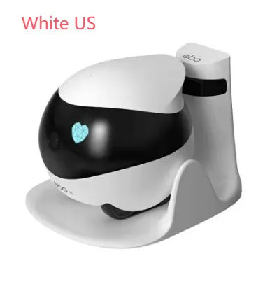 White smart home mobile surveillance robot camera with automatic docking station