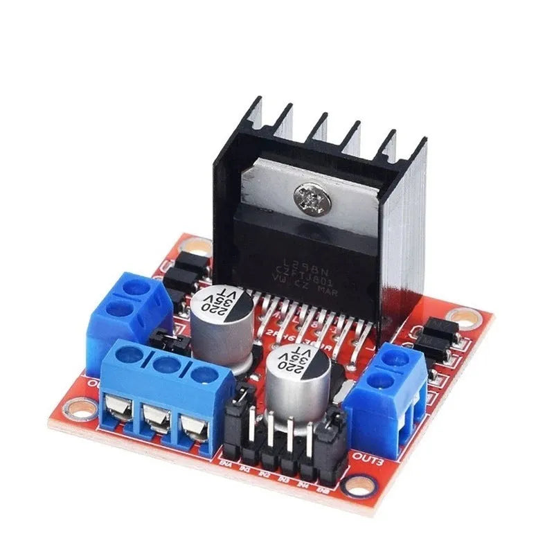 L298N motor driver module board with dual H-bridge for DC and stepper motor control