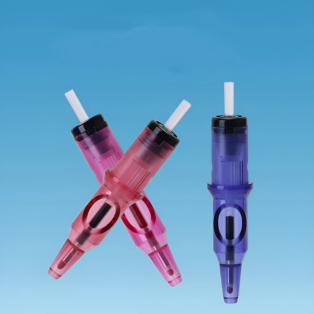 Tattoo needle drawing tool with integrated ballpoint pen in multiple colour options