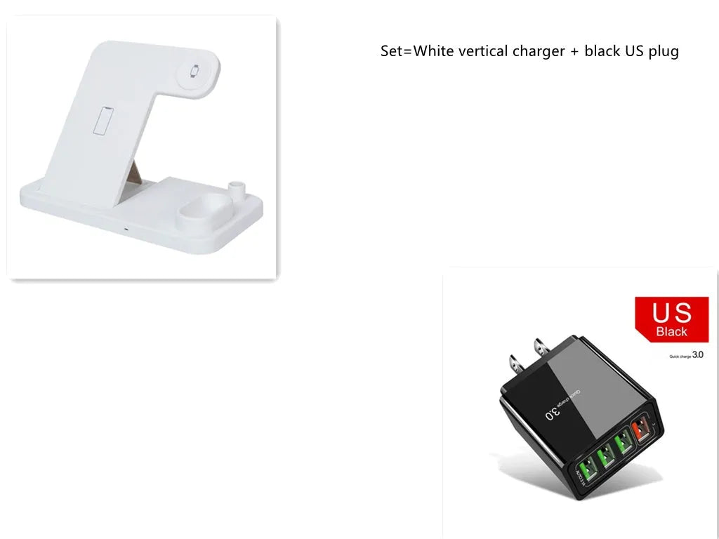 4-in-1 wireless charging station showing phone, Apple Watch, AirPods and Apple Pencil charging simultaneously