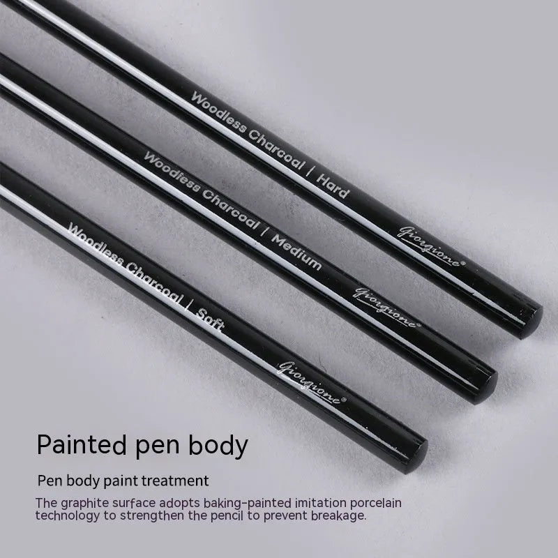 Carbonised pencil suit showing six graphite and three carbonised wooden pencils on suction card packaging
