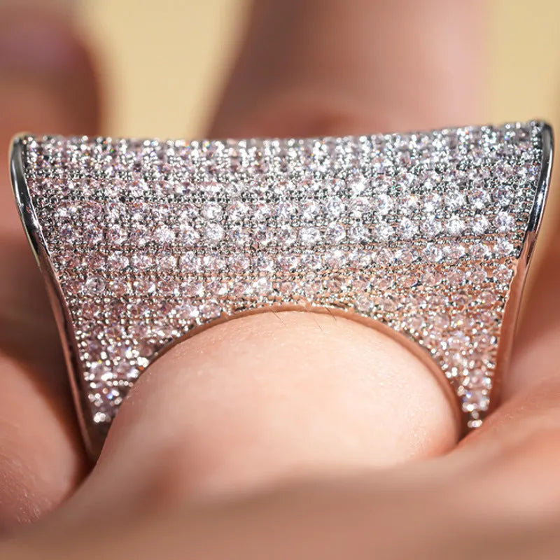 Women's flower and geometric ring with inlaid zircon stones, copper band, DJ091 white gold colour, sizes 6 to 10