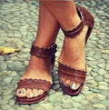 Ladies sandals with artificial PU upper and beef tendon sole, shown in black, brown, purple, and reddish brown colours.