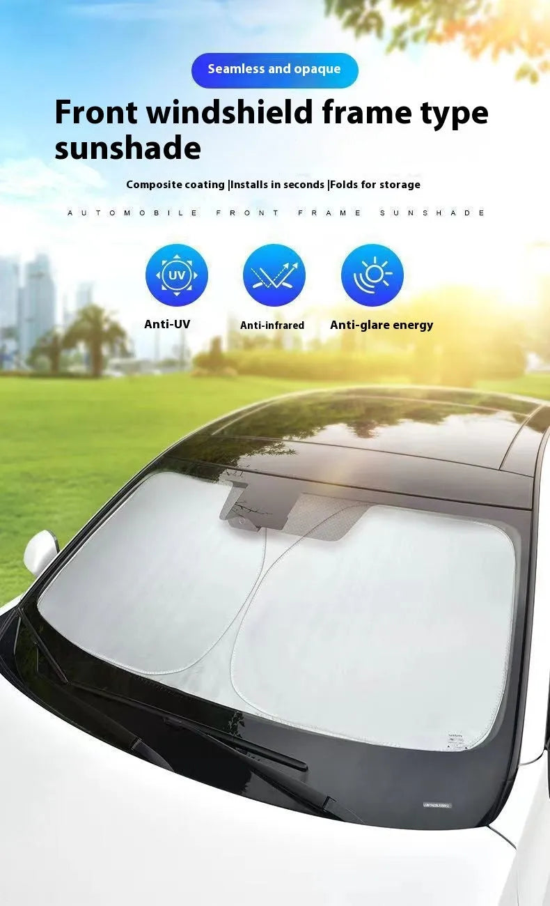Titanium silver aluminium foil car sunshade for windscreen heat and UV protection.