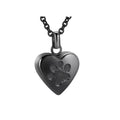 Openable titanium steel heart pendant necklace with engraved paw print for ashes.