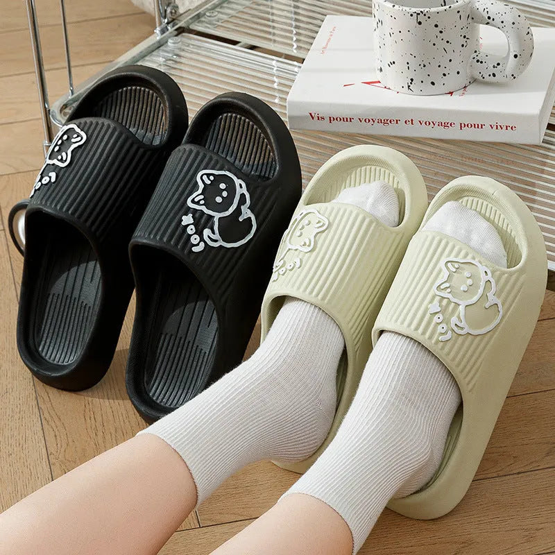 Cat motif thick platform flip-flop slippers in multiple colours with EVA sole
