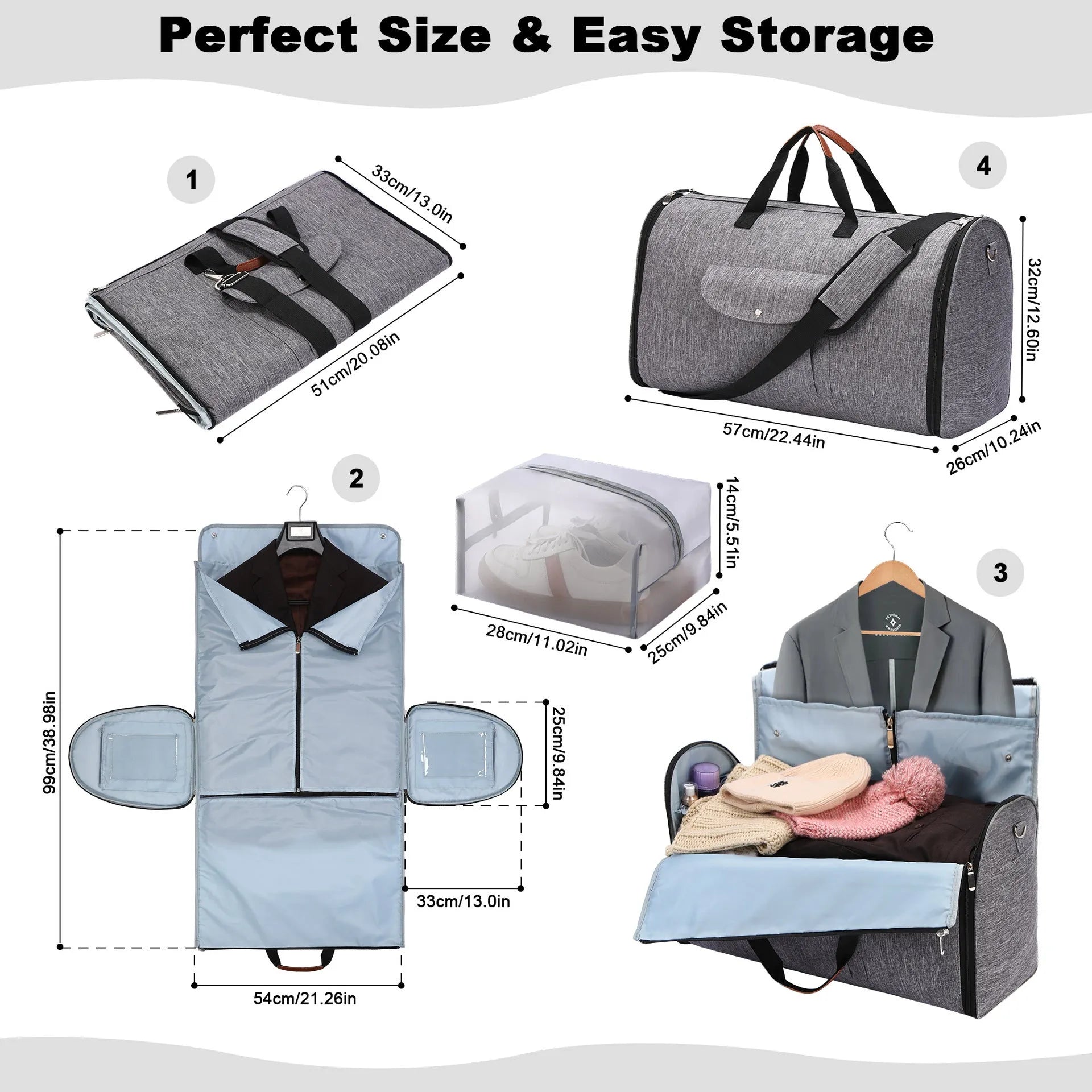 Dark blue folding Oxford cloth duffel bag with 36-55L capacity for travel and gym use