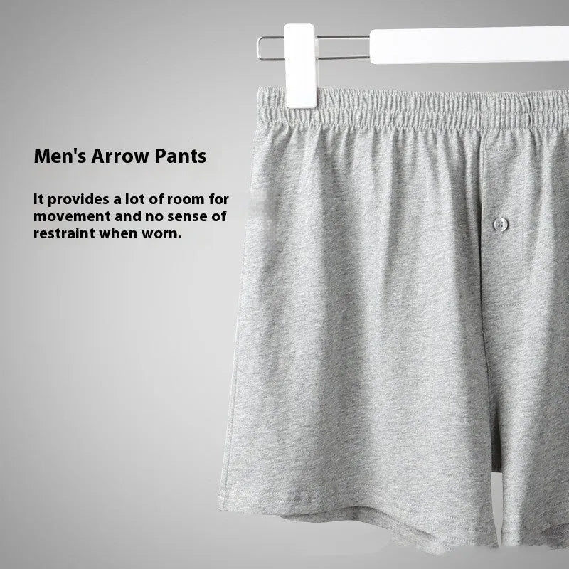 Men's pure cotton loose fit boxer shorts in solid black, light gray, and navy blue with high waist design