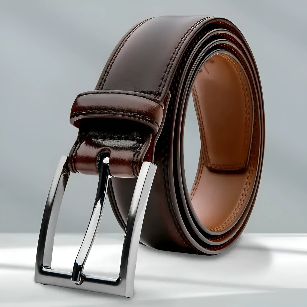 Men's genuine leather belt with Wild 95 grain pattern and alloy buckle in brown colour