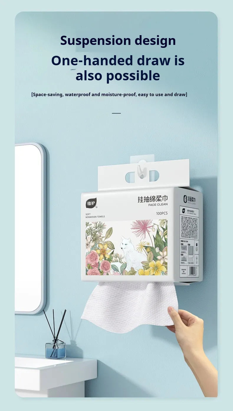 White disposable hanging towel roll with 100 thickened sheets for bathroom and kitchen use