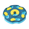 Blue dog puzzle feeder bowl with removable difficulty components for interactive slow feeding