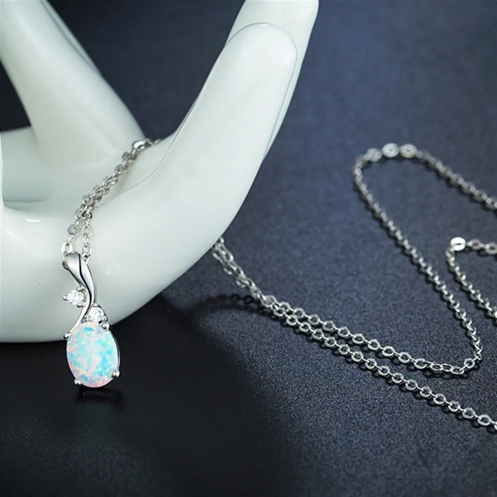 Rose gold water drop opal pendant necklace on adjustable O-chain