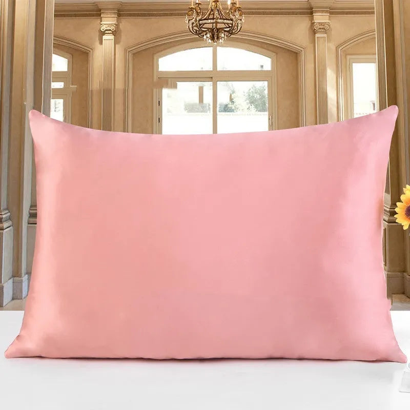 19 M double-sided silk pillowcase shown in apricot colour, lying flat to show envelope closure.