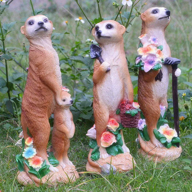 Yellow-brown straw hat mongoose ornaments for bonsai and garden decoration in three design variations
