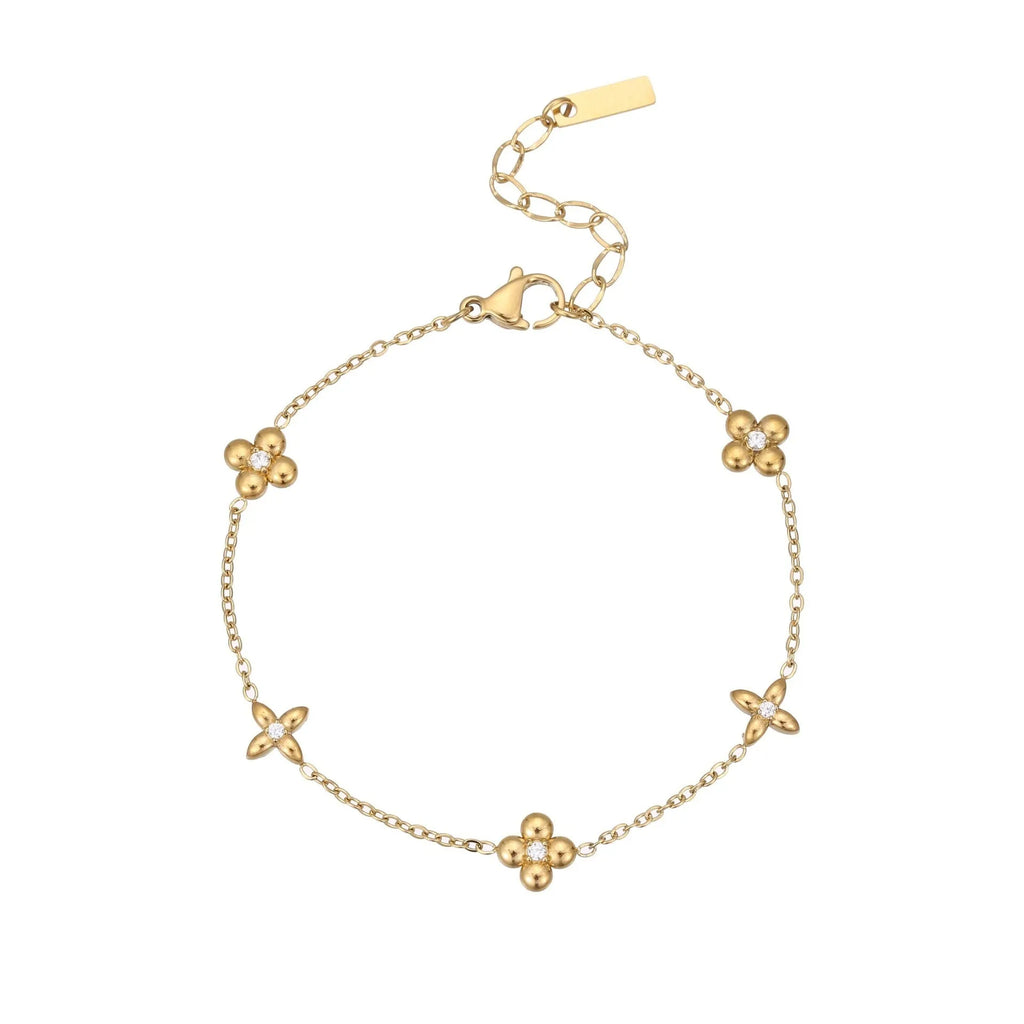 Women's stainless steel bracelet with 18K gold plating and hexagonal star zircon pendant
