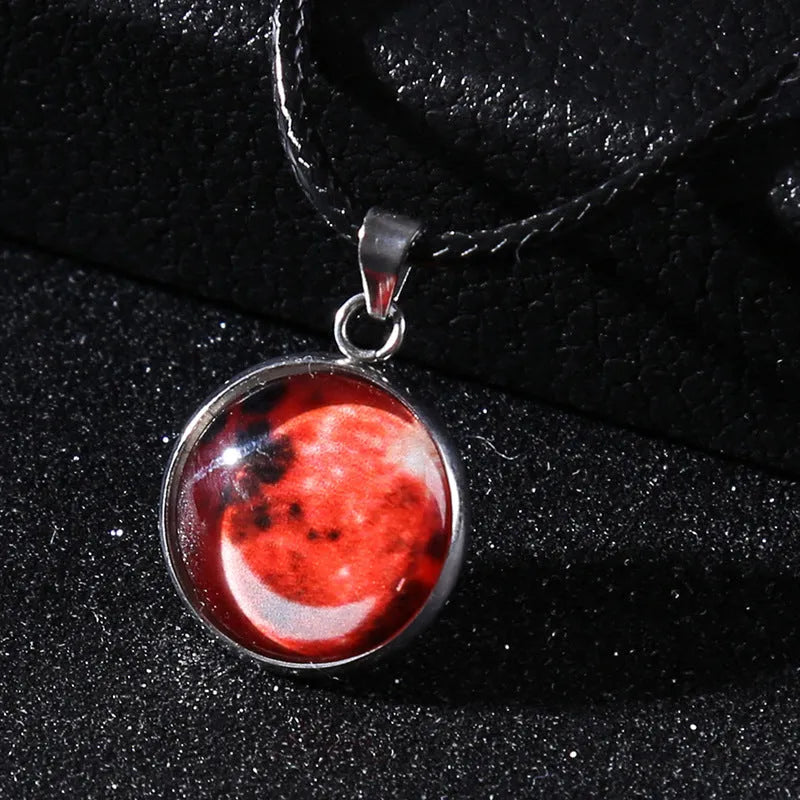 Christmas moon night sky luminous pendant necklace with glass constellation design on alloy chain