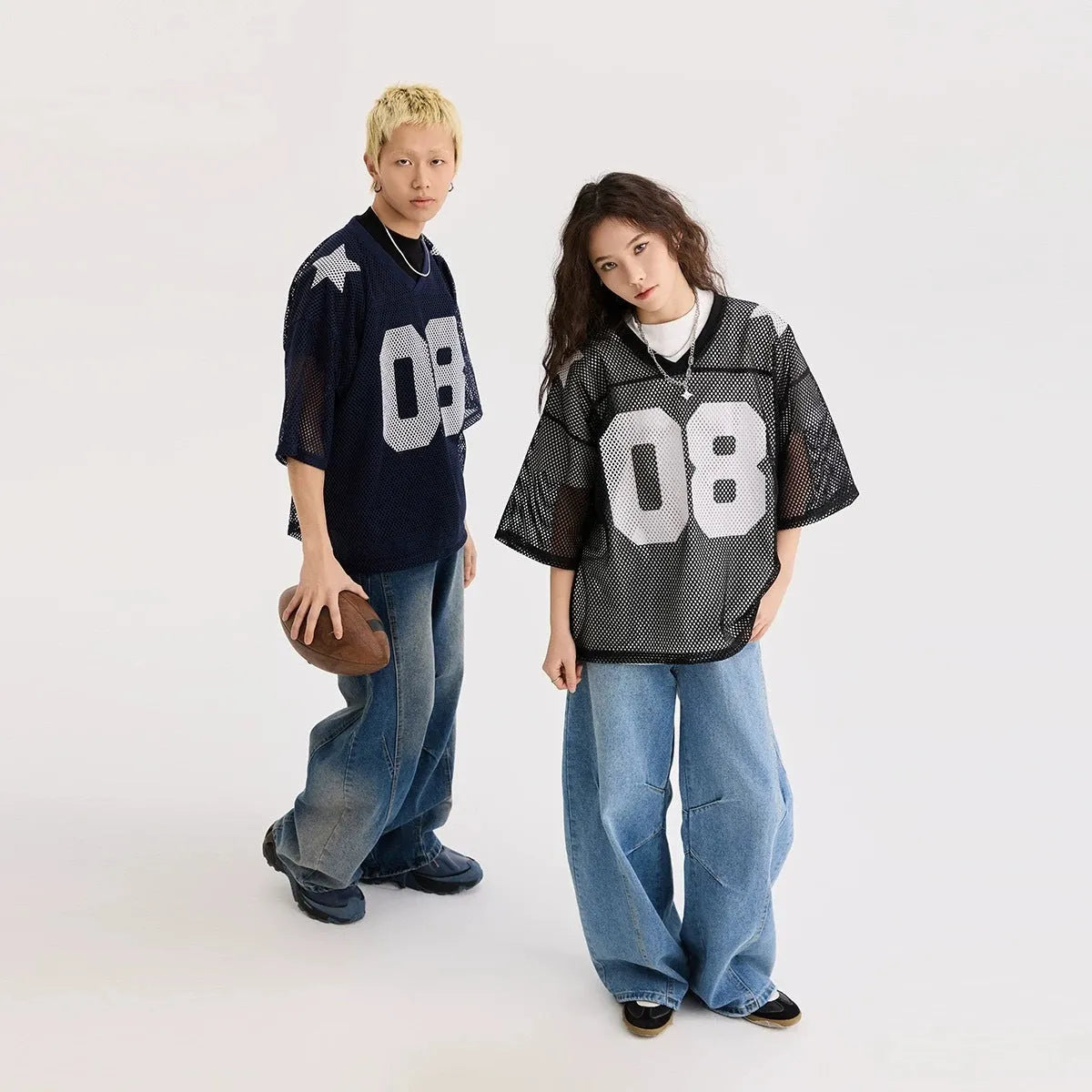 Loose fit half sleeve pullover shirt with letter print pattern in black or navy blue.