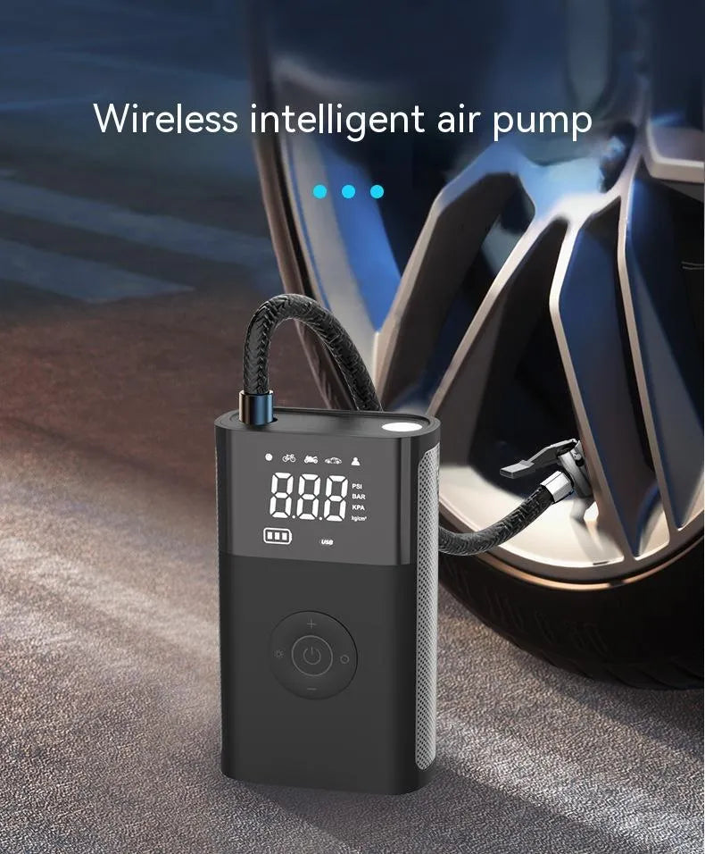 Wireless digital display air pump with ABS housing and multiple inflation attachments
