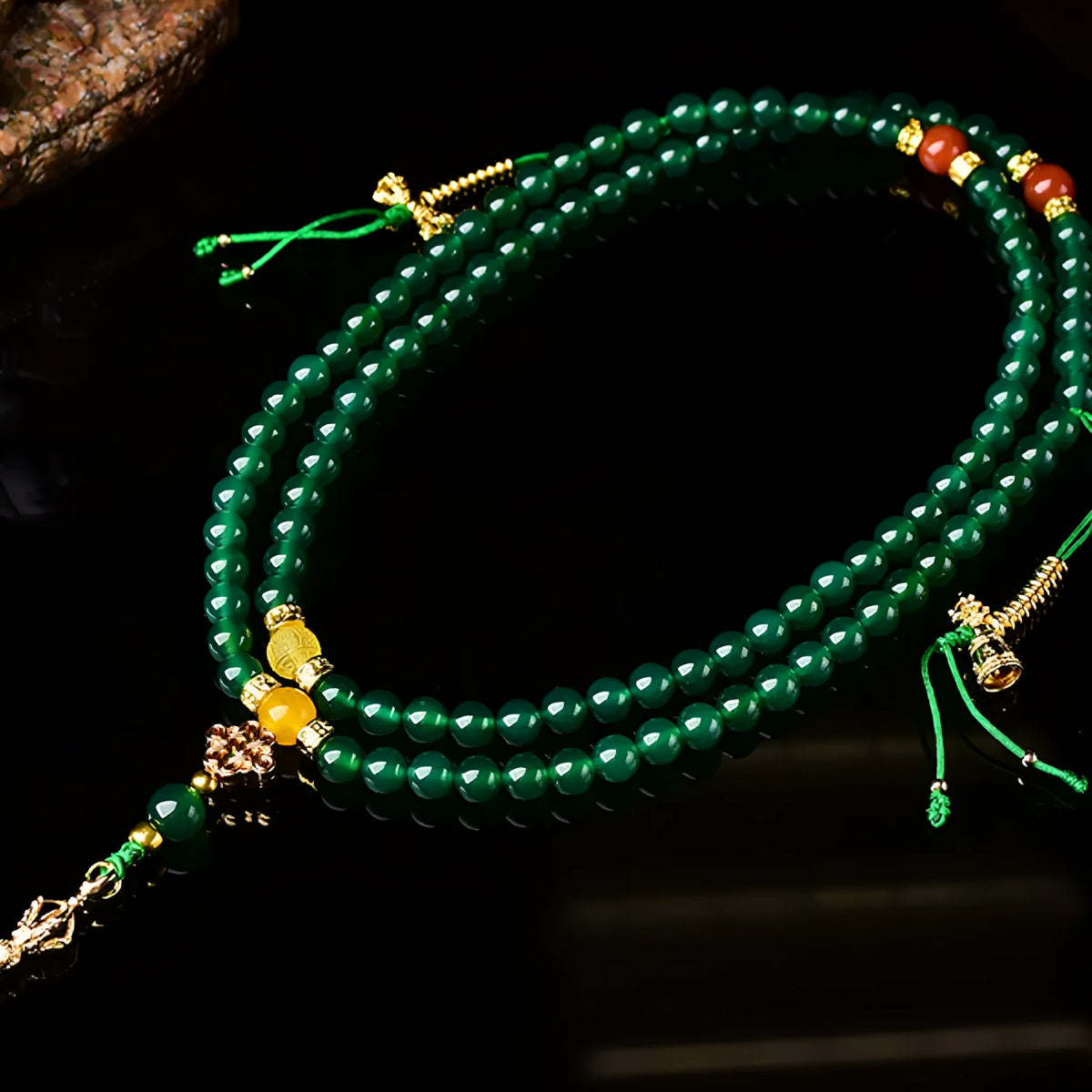 Brazilian natural green agate multi-circle unisex bracelet showing stone beads in handcrafted design