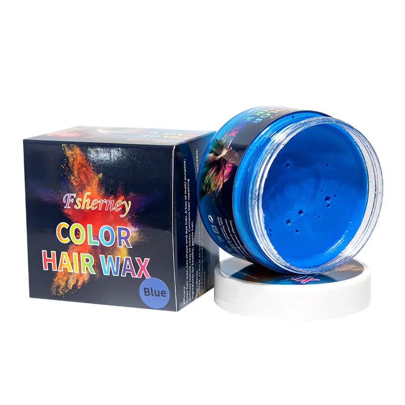 120g tub of hair styling clay mud in various colours including blue, red, and green for temporary hair dye