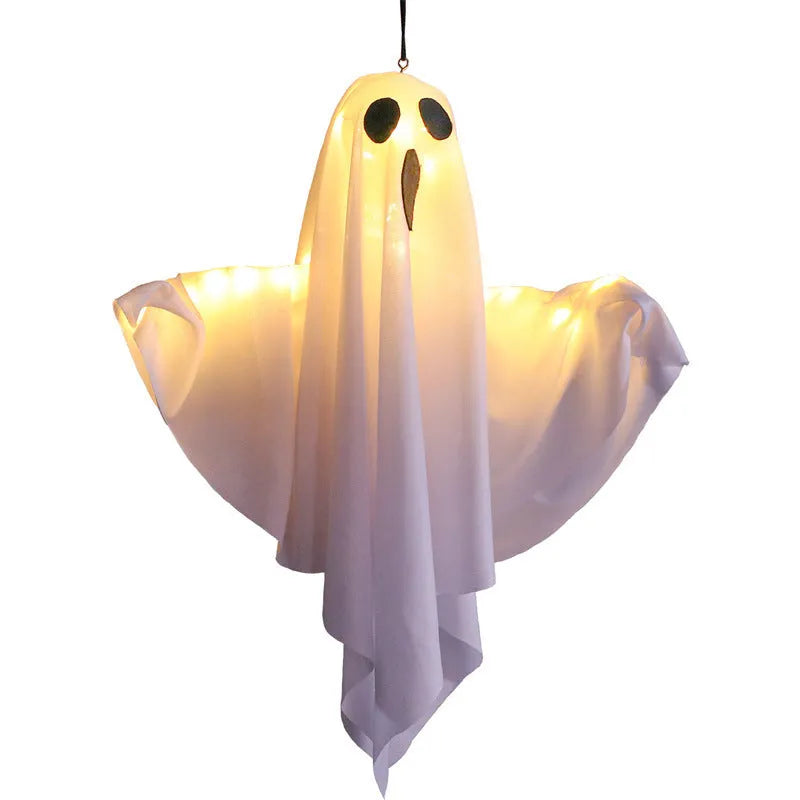 White and orange cloth ghost scream Halloween light with 4.5V button electronics for indoor party decorations