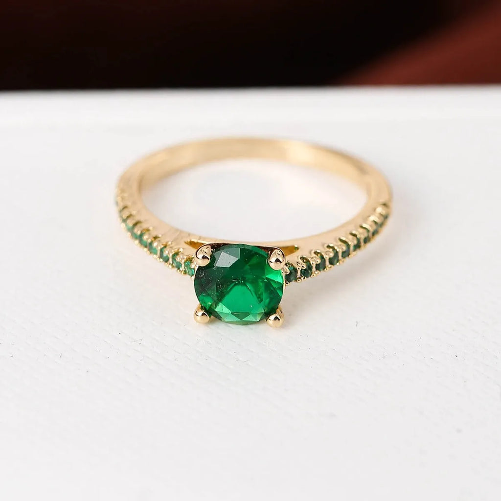 Geometric hexagon copper ring with zircon crystals in gold rose red finish