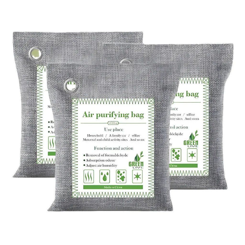 Sewn fabric bag filled with bamboo charcoal for formaldehyde removal and air purification.