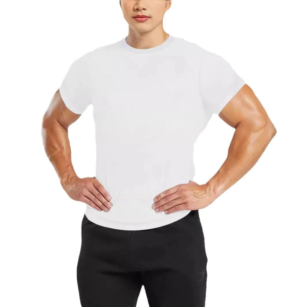 Men's quick-dry polka dot T-shirt, round neck, short sleeve, slim fit, blue colour
