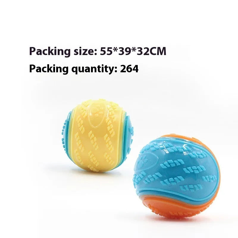 TPR rubber dog toy ball with squeaker in assorted colour combinations, 6.5cm diameter