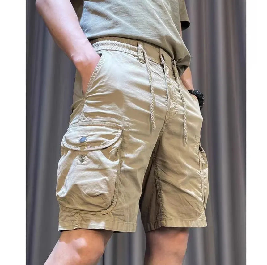 Men's loose straight-leg Korean style overalls trousers with multiple pockets in polyester fabric
