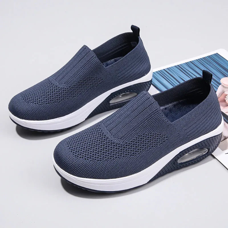 Women's mesh running shoes with air cushion, mid-heel, and round toe available in multiple colours