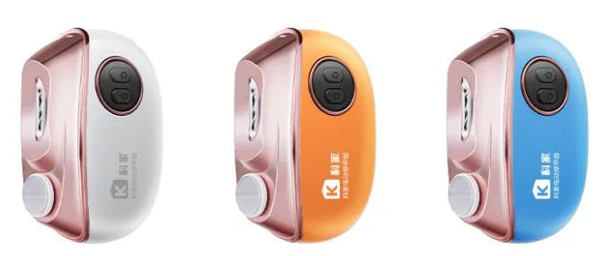 Blue automatic electric nail clipper and polisher with Type-C charging cable and cleaning brush.