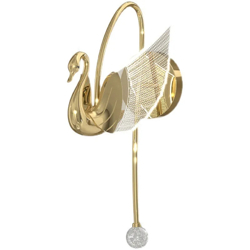 Modern gold swan-shaped wall lamp with acrylic shade and dimmable multi-colour LED lighting