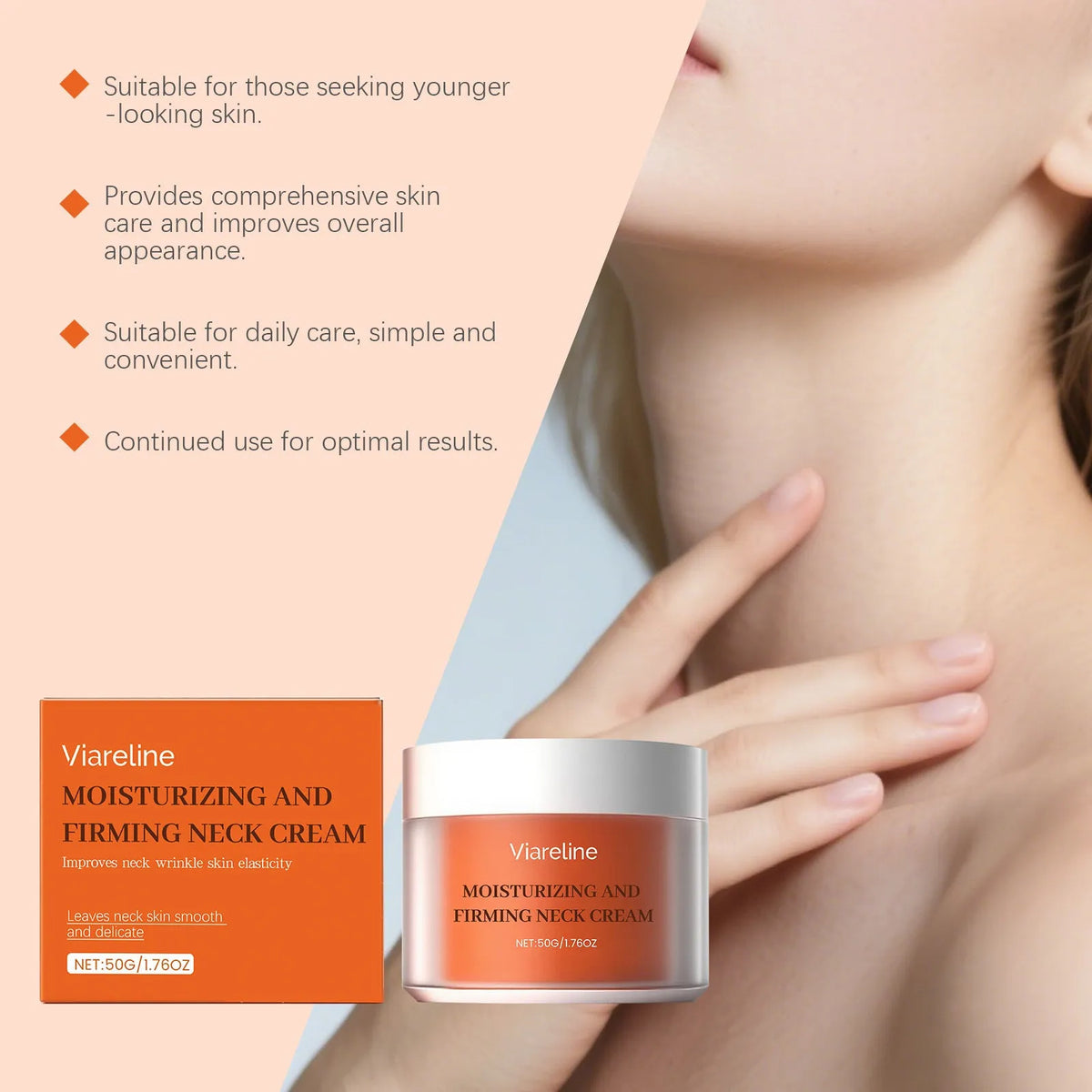 50g moisturising neck cream in compact container for daily neck contour skincare