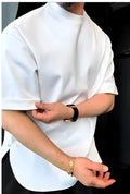 Men's white round hem t-shirt with button detail in cotton jersey fabric