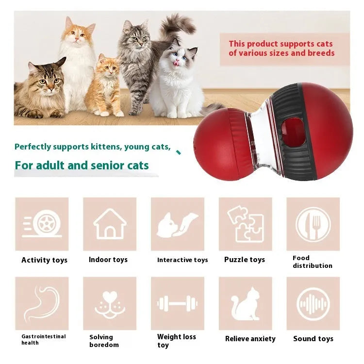 Rotating plastic cat toy ball with sound and food dispensing features in super ball colour