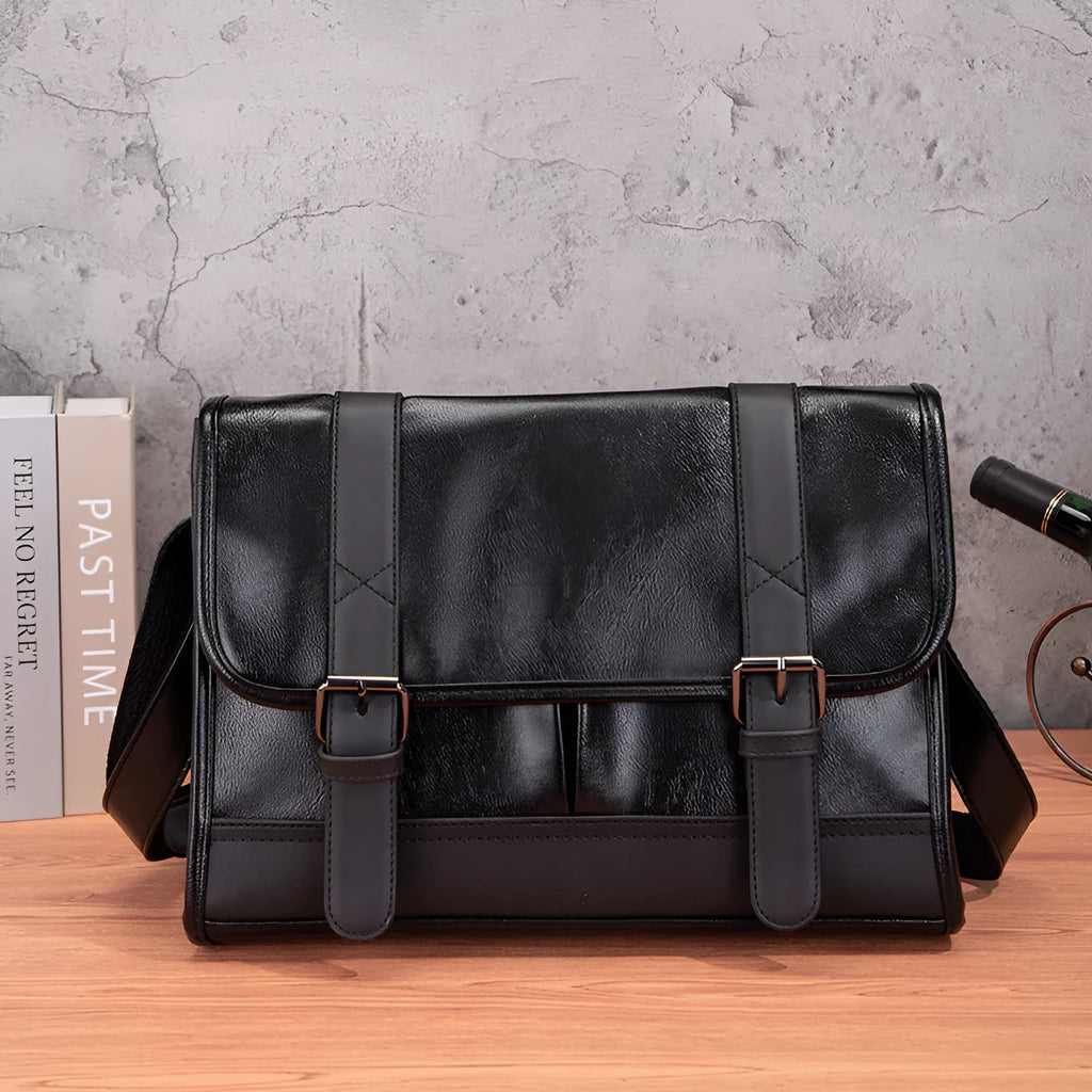 Black men's anti-theft commuter backpack with Korean styling and contrast stitching