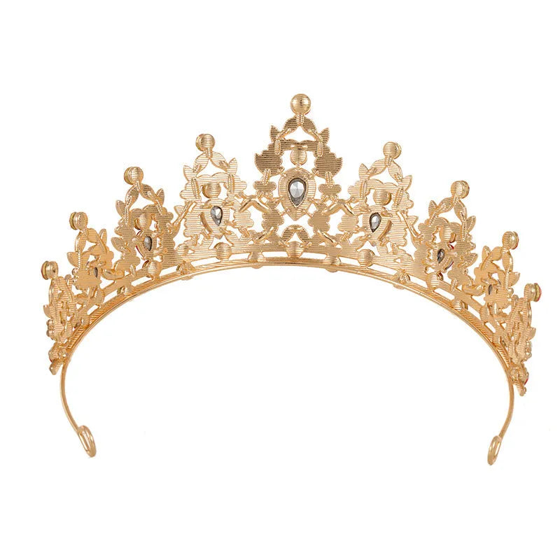 Alloy baroque bridal crown headdress with diamond treatment in a silver and white diamond colour.