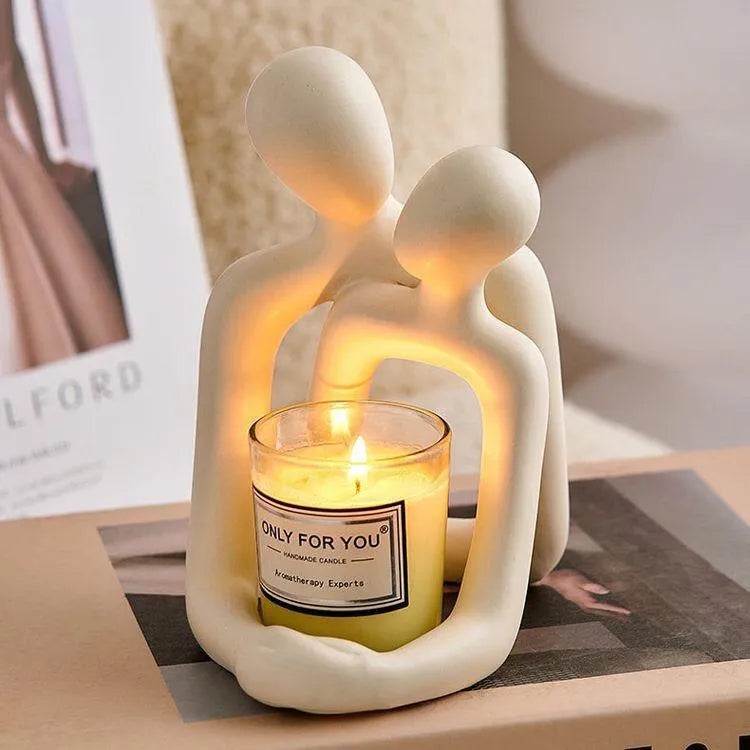Modern resin couple sculpture in milky white or gold finish for bookshelf and desk decor