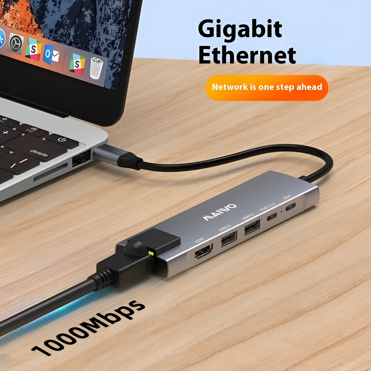 Aluminium Steam Deck docking station with HDMI, Ethernet, and USB ports on a desk