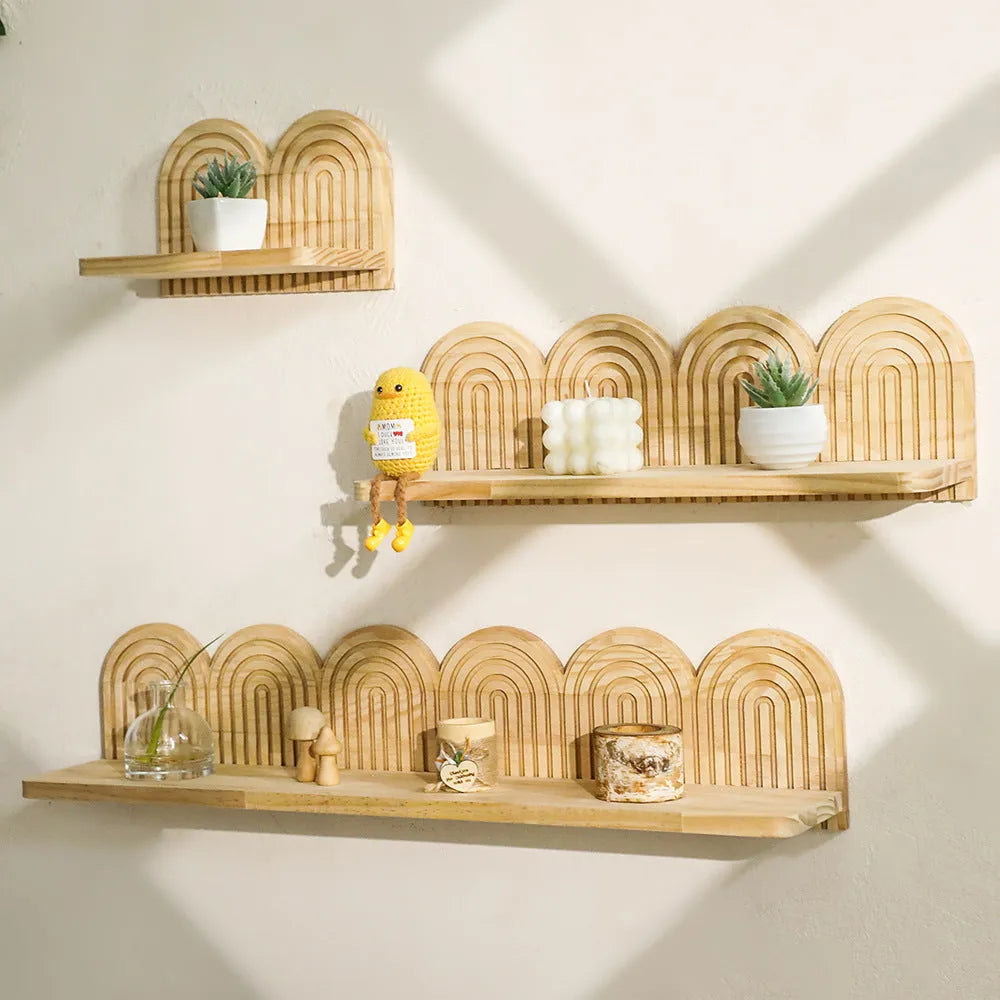 Solid wood wall-mounted flower pot storage rack with multiple display layers