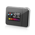 Black digital projection alarm clock with LED display and environmental sensors