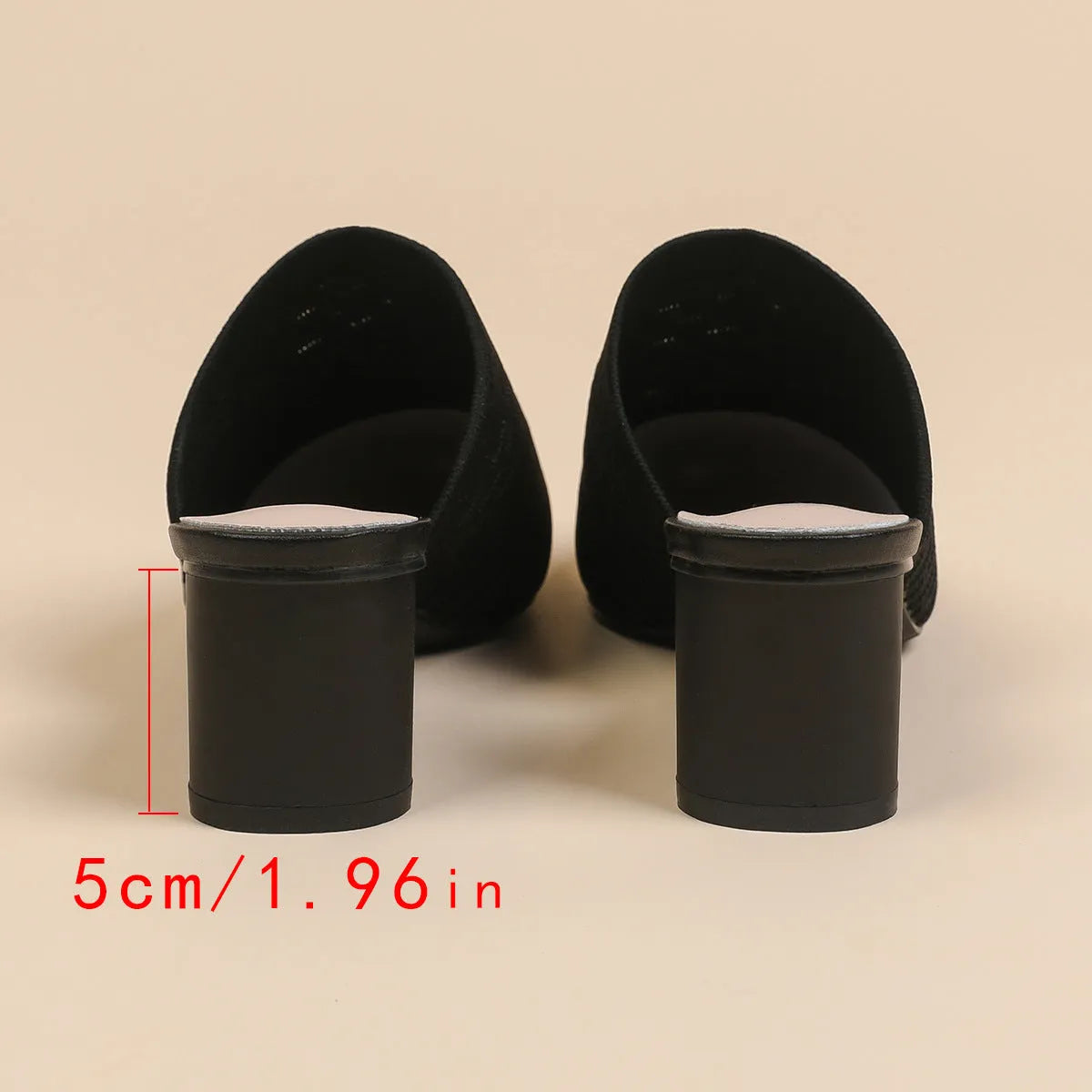 Women's pointed toe sandals with toe cap design, 5cm chunky heel, fabric upper in fishing line colours