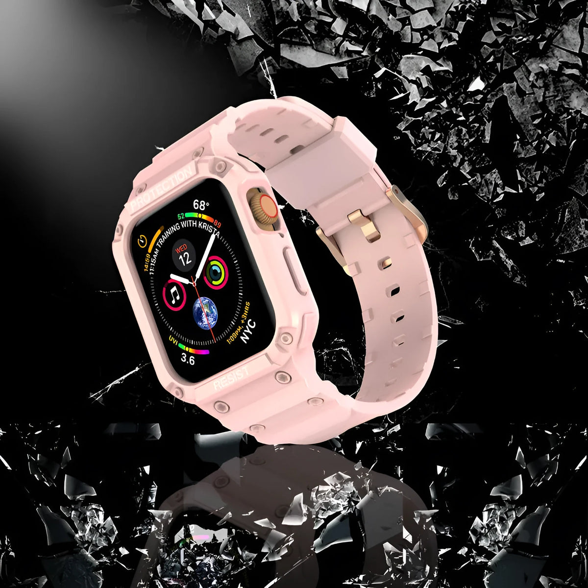 Soft TPU replacement watch strap for Apple Watch in multiple colours showing 38mm and 42mm size options
